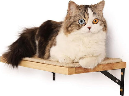 2 Pieces Cat Hammock Wall Mounted Floating Wall Shelf with Cat Scratching Mat Thick Solid Wood Cat Tree for Cat (2 Pieces Hammock)