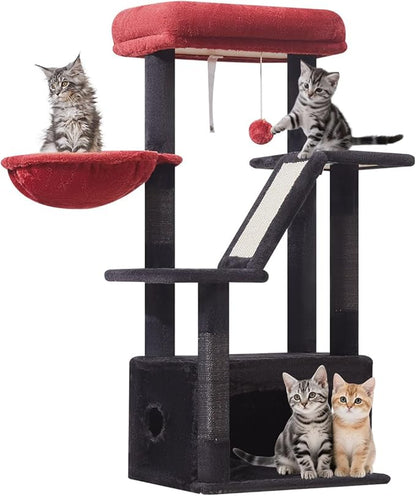 Taoqimiao Gothic Cat Tree,38.5-Inch Cat Tower for Indoor Cats,Suitable for Kittens with Luxurious cat condo with Adjustable Baskets and Luxurious Perch MS029SBR Black and Red