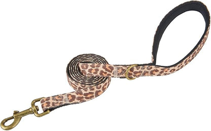 Dog Leash Leopard Pattern,4 Feet Durable Nylon with Ribbon for Medium and Large Dogs(Medium,Light Leopard Leash)