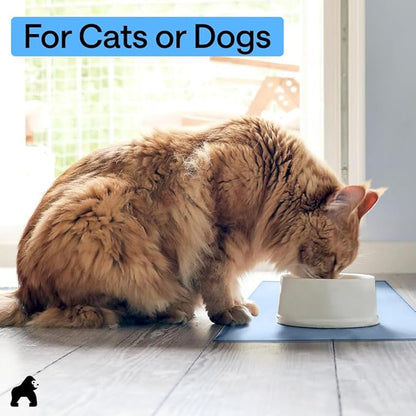 GORILLA GRIP 100% Waterproof Raised Edge BPA Free Silicone Pet Feeding Mat, Dog Cat Food Mats Contain Spills Protects Floors, Placemats for Cats and Dogs Water Bowl, Pets Accessories 28x18 Blue