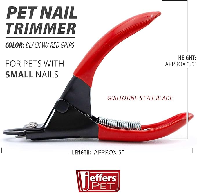 Jeffers Pet Nail Trimmer Small Hole Red – Guillotine Clippers for Dog, Cat, Puppy & Small Animal Grooming – Stainless Steel Blade, Non Slip Grip, Pet Grooming Tool for Home & Travel