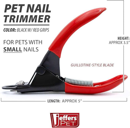 Jeffers Pet Nail Trimmer Small Hole Red – Guillotine Clippers for Dog, Cat, Puppy & Small Animal Grooming – Stainless Steel Blade, Non Slip Grip, Pet Grooming Tool for Home & Travel