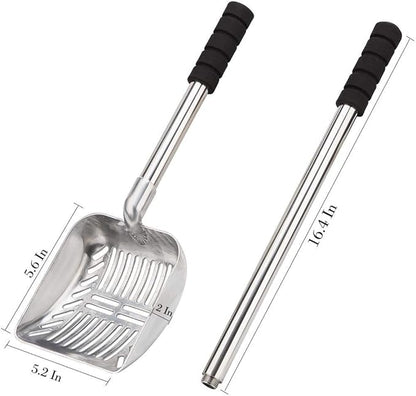 Yangbaga Metal Cat Litter Scoop with Deep Shovel&Long Handle,Detachable Stainless Steel Non-Stick Sifter with Foam Padded Grip, No Bending Back Heavy Duty Cat Litter Scooper
