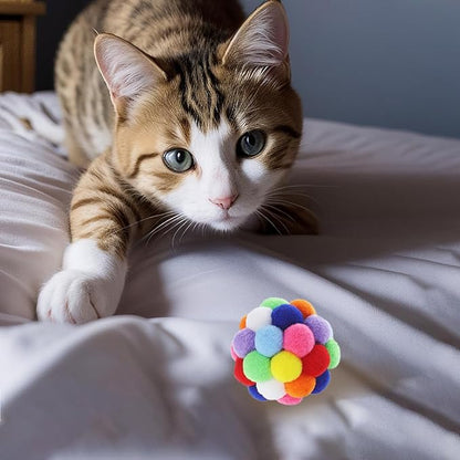 4PCS Cat Toy Balls, 1,75'' Soft Pom Pom Balls for Kittens, Colorful Soft Fuzzy Ball for Cats, Interactive Playing Chewing Toys for Indoor Cats and Kittens, Cute Kitty.