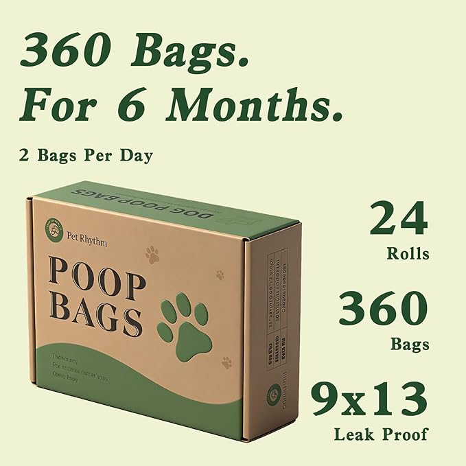 Dog Poop Bags Rolls with Dispenser - Scented & Leak-Proof Dog Waste Bags in Green/Black, 13x9 Inch Extra Large Poop Bags for Dogs, 120/360/630 Counts