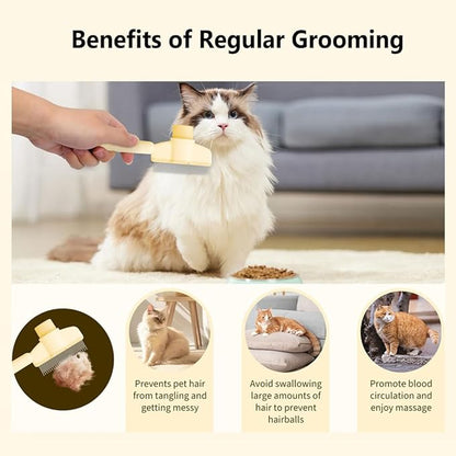 2PCS Pet Comb for Dogs & Cats, Pet Hair Removal Comb with Release Button Self-Cleaning with Long & Short Stainless Steel Metal Teeth for Shedding, Comfort and safety
