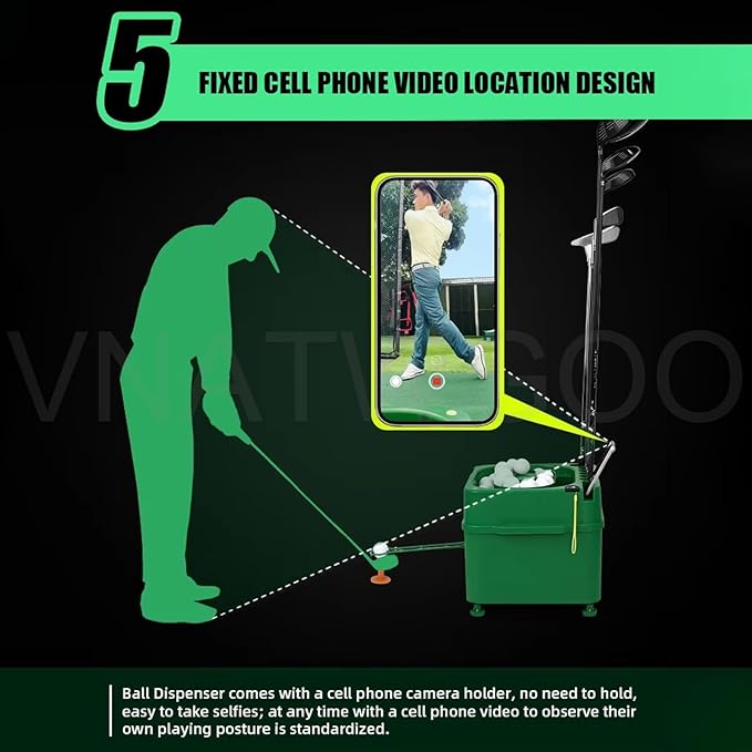 Electric Golf Ball Launcher, Auto-Dispensing 35 Balls Adjustable Height with 5000mAh Battery for Indoor Driving Range