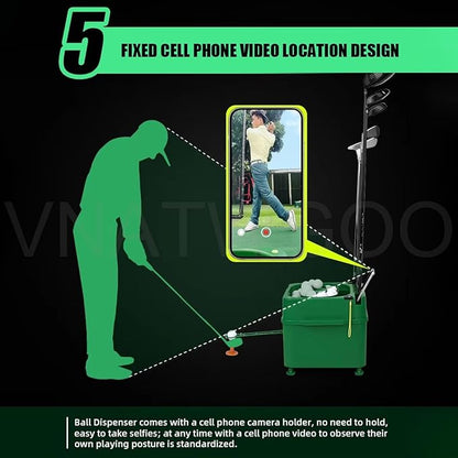 Electric Golf Ball Launcher, Auto-Dispensing 35 Balls Adjustable Height with 5000mAh Battery for Indoor Driving Range
