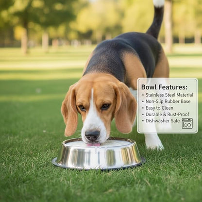Printed Bowl 23.6 fl oz Anti-Skid Food and Water Dog Bowl | Stainless Steel Bowl for Dogs and Cats | Dog Water and Food Bowl | Dog Feeding Bowl (Silver)
