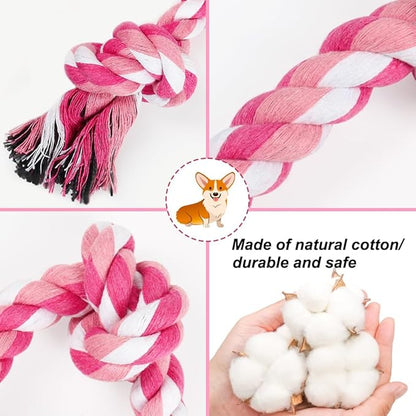 SZEE Dog Rope Toy, 14 in 3 Knots Chew Rope for Small Medium Dogs, Natural Cotton Pull Toy for Tug of War and Teeth Cleaning, Fits Valentine’s Day Vibe (Pink)