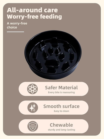 Dog Slow Feeder Bowl, Round Ceramic Pet Food Bowl for Medium Breed, Fun Raised Dog Bowls to Slow Down Eating (Black)