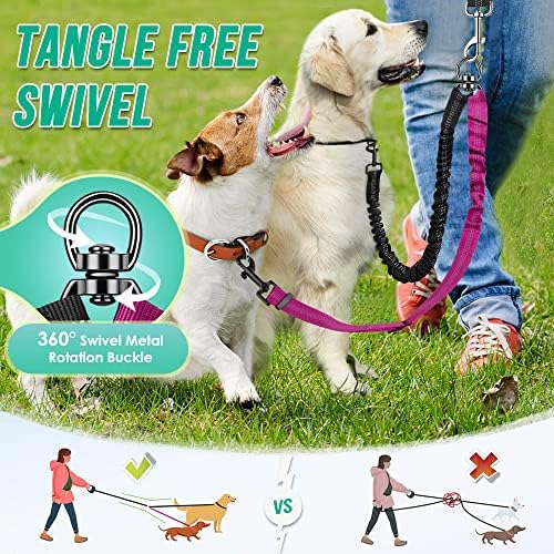 AUTOWT Two Dog Lead, 2 in 1 Upgraded Double Dog Leash Attachment Combine Adjustable Strap and Shock Absorbing Bungee No Tangle Dual Training Splitter for Different Size Dogs - Image 3