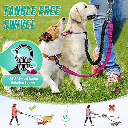 AUTOWT Two Dog Lead, 2 in 1 Upgraded Double Dog Leash Attachment Combine Adjustable Strap and Shock Absorbing Bungee No Tangle Dual Training Splitter for Different Size Dogs - Image 3