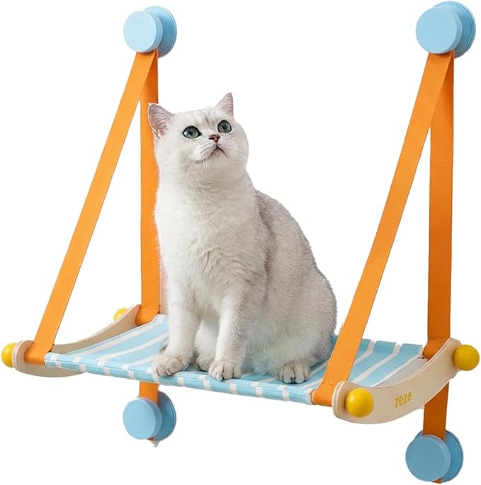 ZEZE Hanging Window Cat Hammock, 360° Panoramic View Window Perch, Canvas Bed, 4 Heavy-Duty Suction Cups, Space-Saving Cat Lounge, Up to 13 Pounds