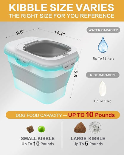 ANVS 2 Pack Dog Food Storage Container - Collapsible Cat Food Container with Airtight Lids, and Scoop,Dry Food For Dog, Cat and Other Pet Food (Grey, 10 lbs)