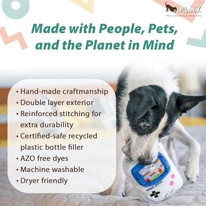 P.L.A.Y. Cute Plush Dog Toys - 1990s Classics Themed Durable 2-in-1 Squeaker Chew Toy, Great for Puppies & Small, Medium, Large Dogs - Machine Washable, Recycled Material (Game Bone Handheld Console)