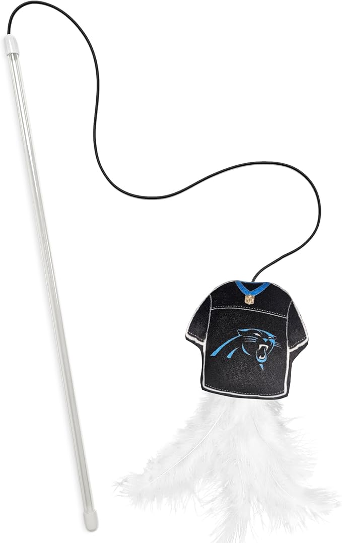 NFL Carolina Panthers Team Jersey Wand with CAT NIP, Cat Toy Jersey Shaped Plush Teaser Toy for Cats & Kittens - Interactive Pet Toy for Play & Exercise