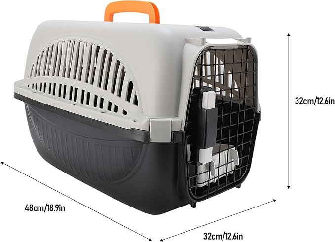 Dioche Crate Hard Sided Plastic Pet Carrier - Easy to Assemble Portable Dog Carrier with Ample Space, Excellent Ventilation for Outdoor Travel - Gray (Black)