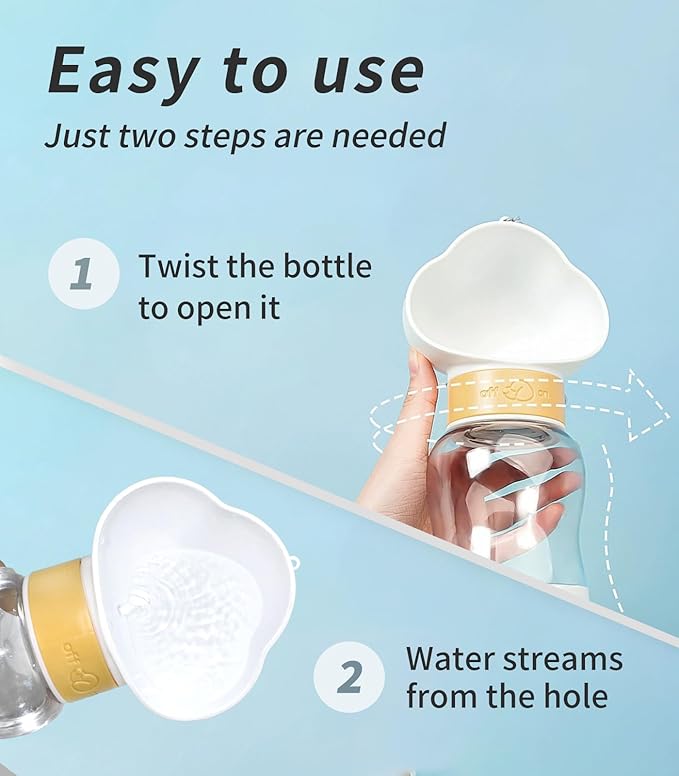 Petsaunter Portable Dog Water Bottle, Leak-Proof and Lightweight Dog Water Bottle with Attached Bowl, Food Grade Plastic, Dog Walking Accessories(White)