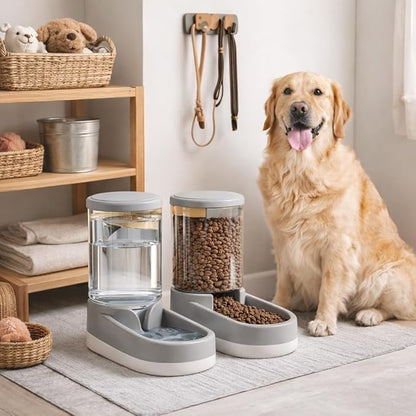 Gravity Pet Feeder and Water Dispenser Set, 8L (4L+4L) Up to 14 Days, Automatic Dog Cat Feeder & Waterer, See-Through Design, Leak-Proof, Anti-Jam, No Electricity, Small Medium Large Dogs Cats