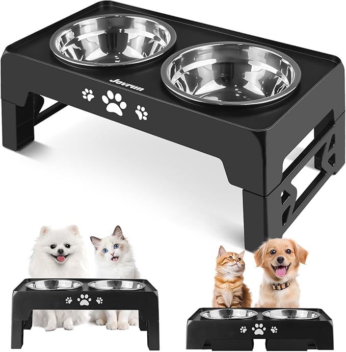 Elevated Dog Bowls for Small Dogs and Cats, Non-Slip Cat Bowls with 2 Thick 5.5" Stainless Steel Dishes, Dog Feeder 2 Heights Adjustable to 2.6"-5.3"