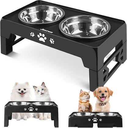 Elevated Dog Bowls for Small Dogs and Cats, Non-Slip Cat Bowls with 2 Thick 5.5" Stainless Steel Dishes, Dog Feeder 2 Heights Adjustable to 2.6"-5.3"
