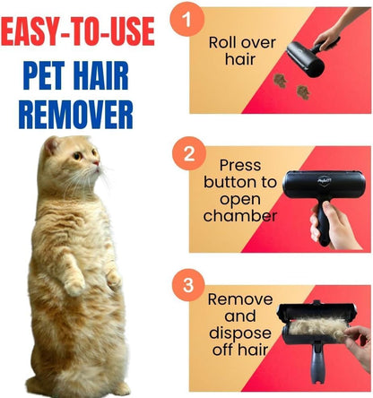 Pet Hair Remover Roller Reusable Lint Roller for Dog & Cat Hair – Fur Remover for Couch, Furniture, Carpet, Car Seats & Clothes – Portable Manual Pet Hair Cleaning Brush (Black) - Image 3