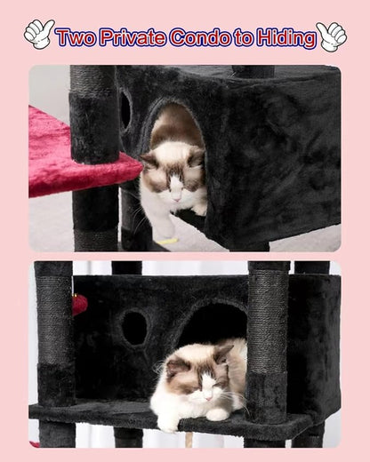 Cat Tree for Indoor Cats Large Adult, 74" Cat Tower for with 3 Big Platforms, 2 Baskets, 2 Condos, Multi-Level Cat Scratching Posts, Black and Red GCT030BR