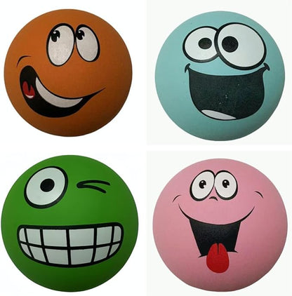 4 Pack Squeaky Balls for Dogs, 2.4 Inch Eco-Friendly Rubber Dog Squeaky Toy,Interesting Expression patternsToys for Dogs (Orange, Green, Pink, Light Blue)