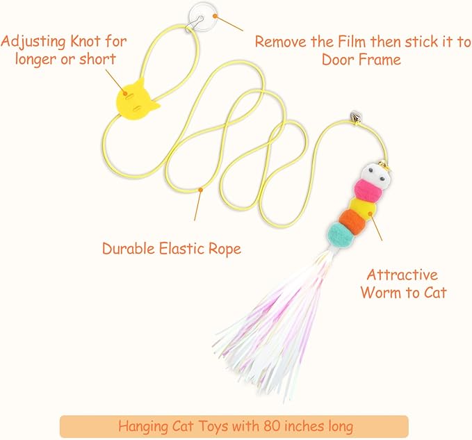 Interactive Cat Toys, 15PCS Cat Wand and Feather Toys for Indoor Cats, Reusable Suction Cup Toys for Kittens Play Exercise