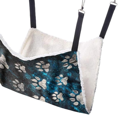 WIRESTER Reversible Cat Hanging Hammock 22.8 x 18.9 Inch, Pet Cage Hammock Bed with Adjustable Straps, Soft Sleeping Hammock for Cat, Ferret, Puppy Dog, Rabbit, Small Animals - Silver Dog Paws