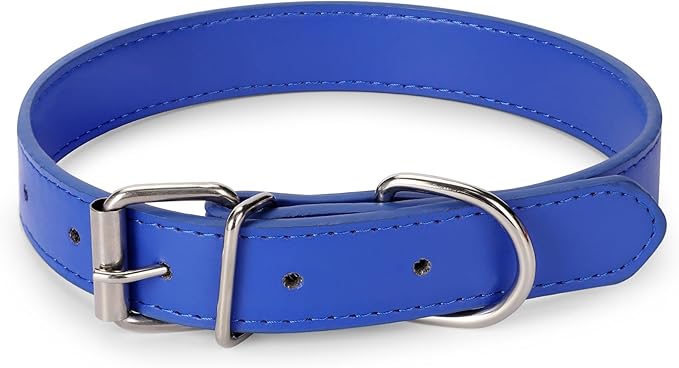 Blue Leather Dog Collar for Small,Medium, Large Dog, (Wide: 0.55'' for Dog's Neck: 9''~12'', Blue, S)