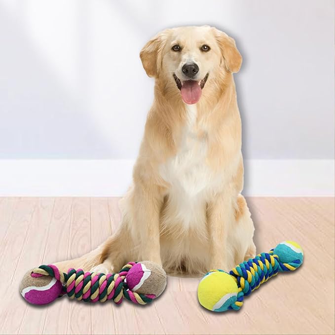 Dog Rope Toy, Dogs Toy with Tennis Balls for Aggressive Chewers - Interactive Pet Tug Rope Ball for Training & Promoting Relationship, Pets Chew Toy for Small, Medium, Large Dogs (Red)