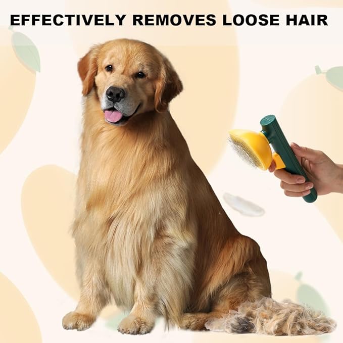 Mango Dog Brush, Gentle Self Cleaning Pet Brush with Release Button for Cats and Dogs, Easy to Remove Loose Hair Daily Grooming Tool During Shedding Season