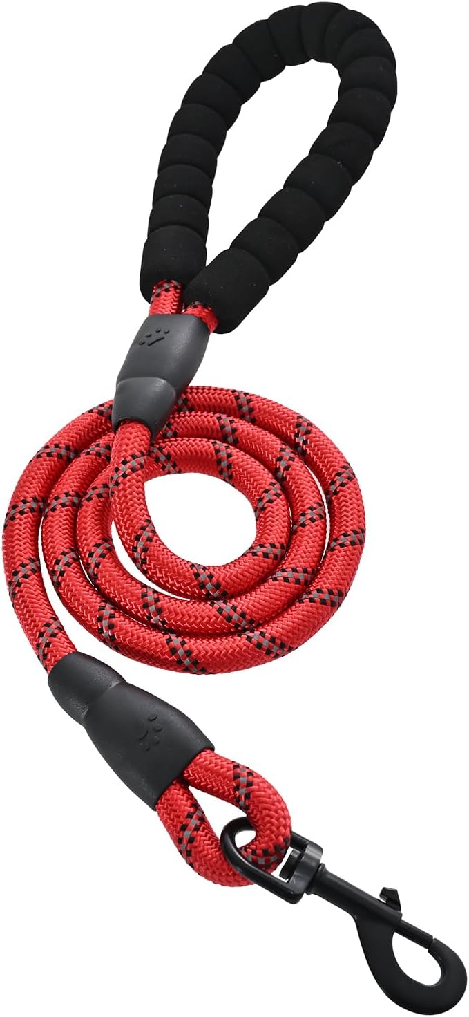 Amazon Basics Round Dog Leash, Heavy Duty, Durable Rope for Small, Medium, and Large Dogs, Lightweight Design for Walking, Training, and Outdoor Activities, Red, 4 Ft