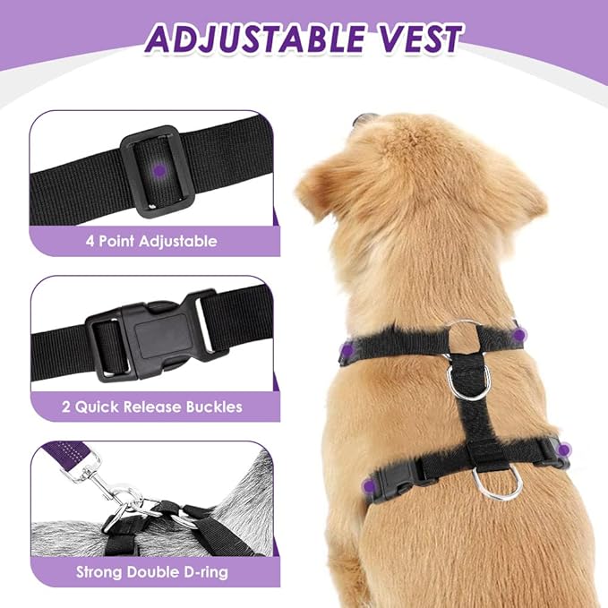 Lukovee Dog Seat Belt for Car, Adjustable Dog Car Harness for Large Medium Small Dogs, Soft Padded & Breathable Mesh Dog Seatbelt with Car Strap and Carabiner (Purple,XXS)