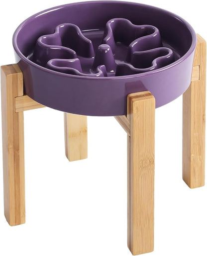 Slow Feeder,Ceramic-Slow Feeder Dog Bowls Elevated for Medium and Large Breed,3 Cups Slow Feed Dog Bowl with Stand,Purple