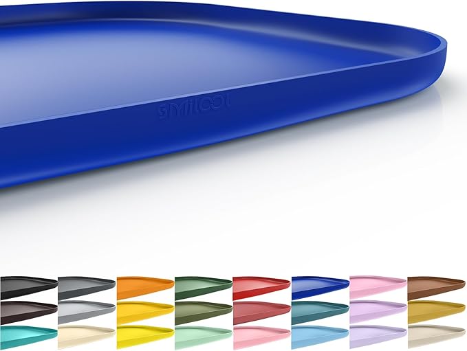 Silicone Pet Feeding Mat with Raised Edge for Food and Water, Dog Bowl Mats, Cat Bowls Placemat with High Lip for Floor Waterproof, Rubber Tray for Cats and Dogs 19 x 12 x0.7 Navy Blue