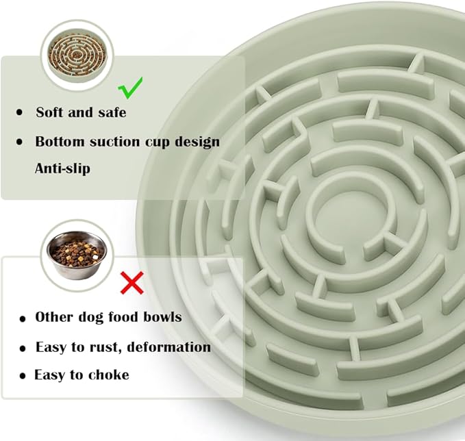 Slow Feeder Dog Food Bowl,Puzzle Silicone Feeding Bowls with Suction Cups, Anti-Choking Pet Slow Feeding,Non Slip Maze Puzzle Dog Feeder Bowl Prevent Bloating, Easy to Clean