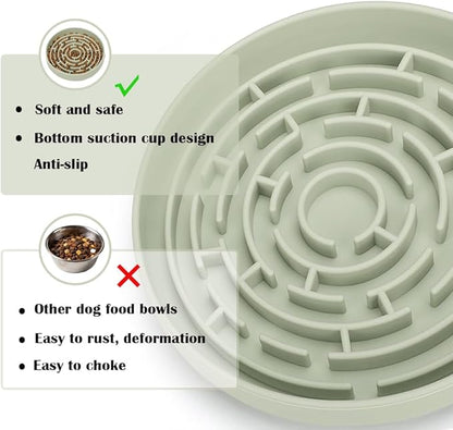 Slow Feeder Dog Food Bowl,Puzzle Silicone Feeding Bowls with Suction Cups, Anti-Choking Pet Slow Feeding,Non Slip Maze Puzzle Dog Feeder Bowl Prevent Bloating, Easy to Clean
