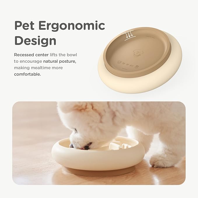 Slow Feeder Dog Bowls Made of Premium Food-Grade Silicone, Anti-Choking & Slow Eating for Improved Digestion, Non-Slip, Soft & Durable (Ivory, Standard)