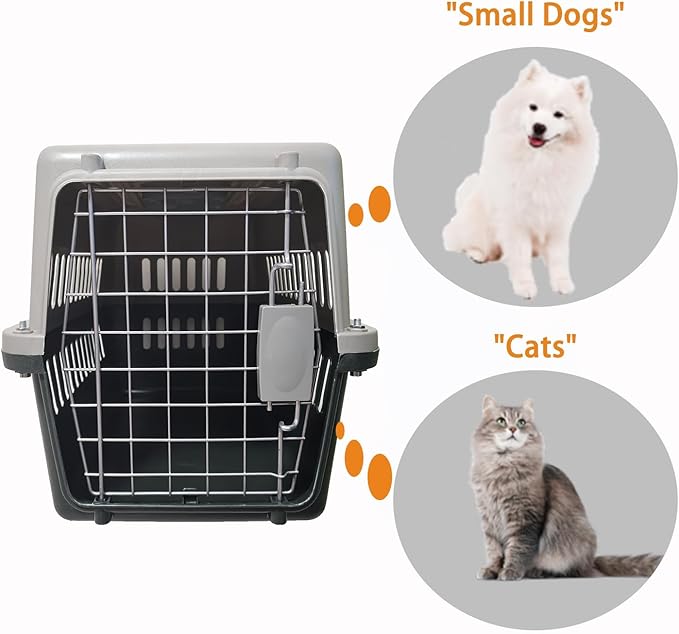 Dog Airline Kennel Pet Travel Crate, Heavy-Duty Metal Door Plastic Carrier, Portable Dog Crate with Wheels for SUV/Airplane Travel/Vet Visit, Large Medium Dog Pet Cage