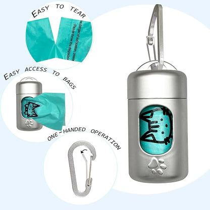Dog Poop Bag Dispenser for Leash with Snap Clip, Skin-friendly Texture Waste Bag Holder for Dog Walks and Cats, Pets Litter Bag Container, Indoor & Outdoor Use (Metal Color, 1)