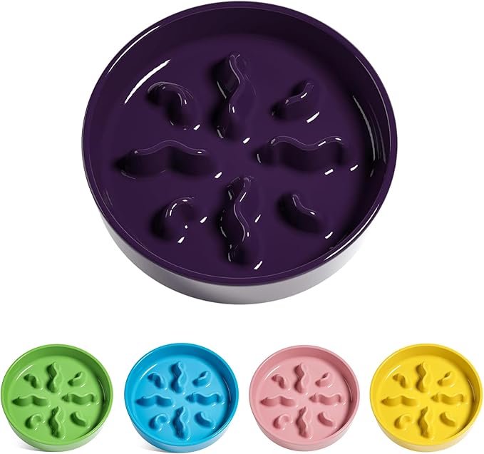 LE TAUCI PET Ceramic Slow Feeder Dog Bowls Small Breed, 0.5 Cups Dog Food Dish for Fast Eaters, Puzzle Bowl for Small Dogs and Cats, 5.5 Inch-Purple