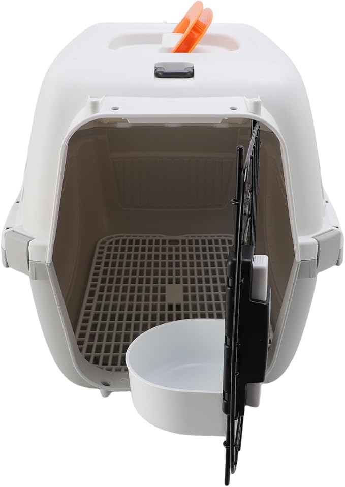 Plastic Pet Carrier, 18.9x12.6x12.6 inch Hard Sided Travels Cat Crate with Wire Door and Water Bowl Ventilation and Security Lock Design Portable Small Dog Kennel for Camping (Grey)
