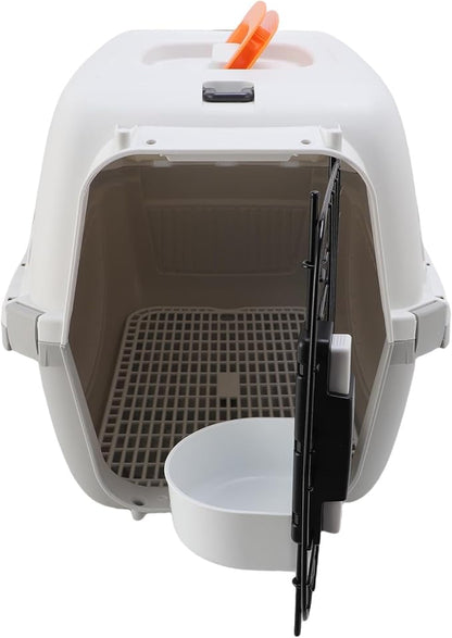 Plastic Pet Carrier, 18.9x12.6x12.6 inch Hard Sided Travels Cat Crate with Wire Door and Water Bowl Ventilation and Security Lock Design Portable Small Dog Kennel for Camping (Grey)