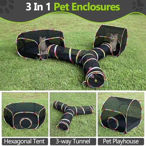 Outdoor Cat Enclosure, 3-in-1 Portable Pop Up Cat Mesh Tent with Tunnel for Cat Run, Easy Set Up and Foldable Outdoor Catio for Indoor Cats, Rabbits & Small Animals, Includes Storage Bag - Image 3