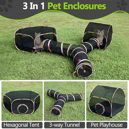 Outdoor Cat Enclosure, 3-in-1 Portable Pop Up Cat Mesh Tent with Tunnel for Cat Run, Easy Set Up and Foldable Outdoor Catio for Indoor Cats, Rabbits & Small Animals, Includes Storage Bag - Image 3