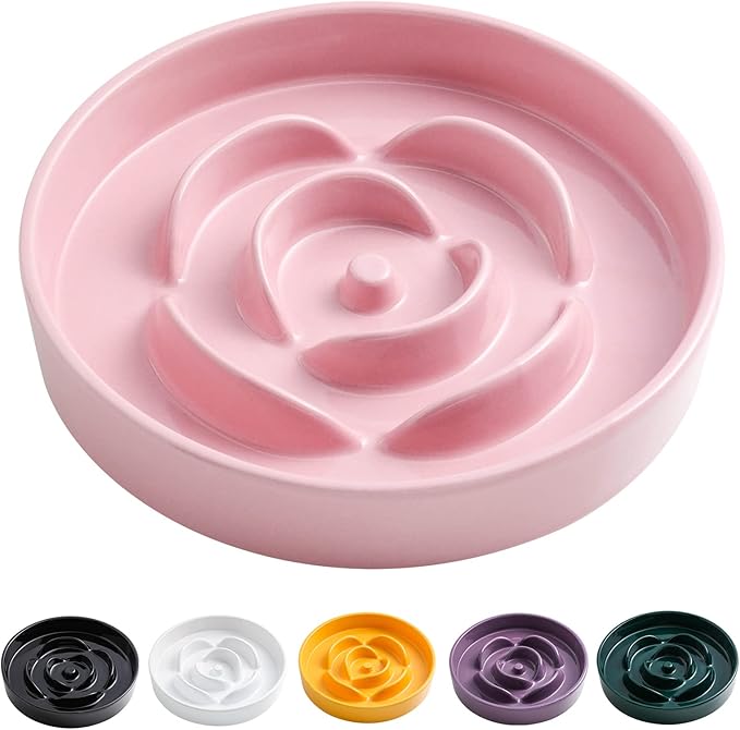 8.66 in Pink Ceramic Slow Feeder Dog Bowl for Medium and Large Breed,Pet Feeding Dog Food Water Dish Heavy Weighted,Puppy Bowl for Fast Eaters,Puzzle Slow Eating Dish Modern Cute