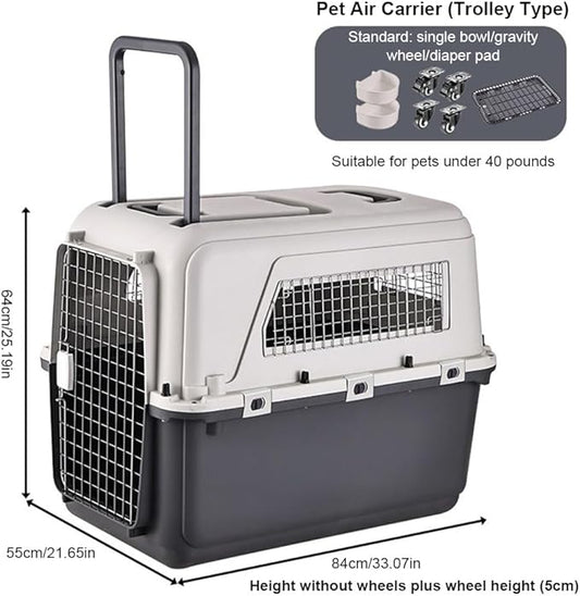 Travel Dog Crate Pet Box Length 33in/Width 21.6in/Height 25.2in Dogs Kennel with Handle & Metal Door Plastic Dog Carrier for Indoor Outdoor Puppies Kittens